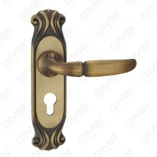 Manija de la puerta Pulga de hardware de la puerta de madera Manija de la puerta de la puerta en el plato para el bloqueo de mortaja por aleación de zinc o mango de placa de puerta de acero (ZM63101-DYB)