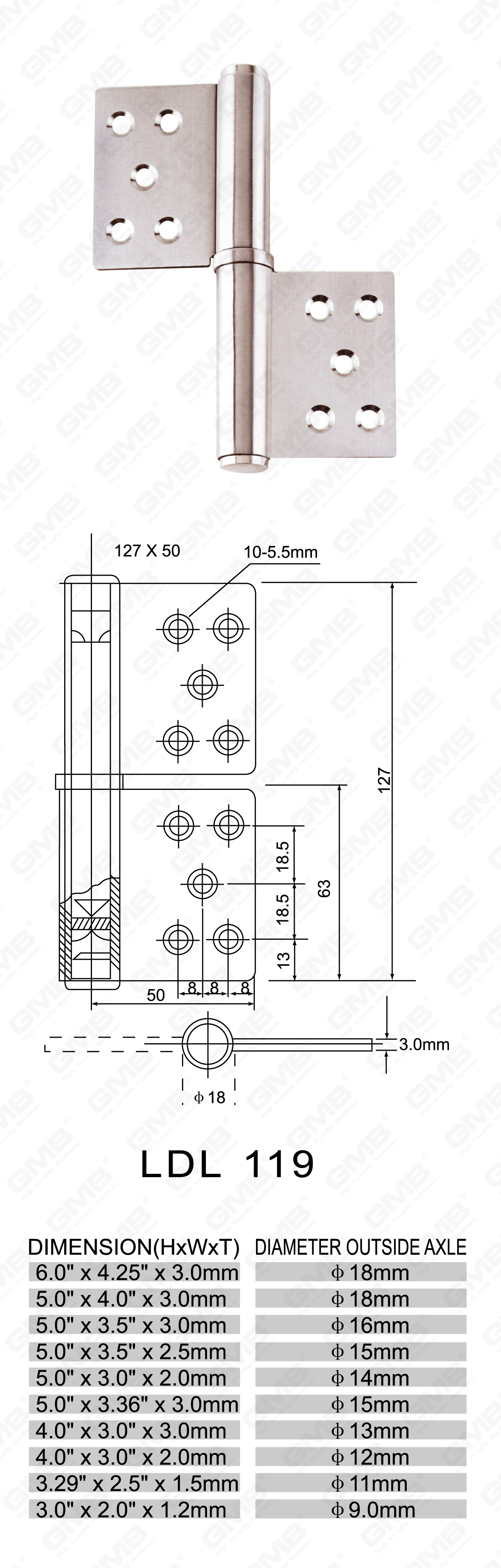 Serie de bisagra de acero inoxidable_LDL-119-49