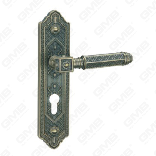 Tirador de la manija de la puerta Herrajes para puertas de madera Manija de la cerradura de la manija de la puerta en la placa para la cerradura de embutir de aleación de zinc o manija de la placa de la puerta de acero (ZM463102-DAB)