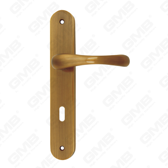 Manijas de latón Herrajes para puertas de madera Manija Manija de puerta de bloqueo en placa para cerradura de mortaja (B-PM9889-AB)