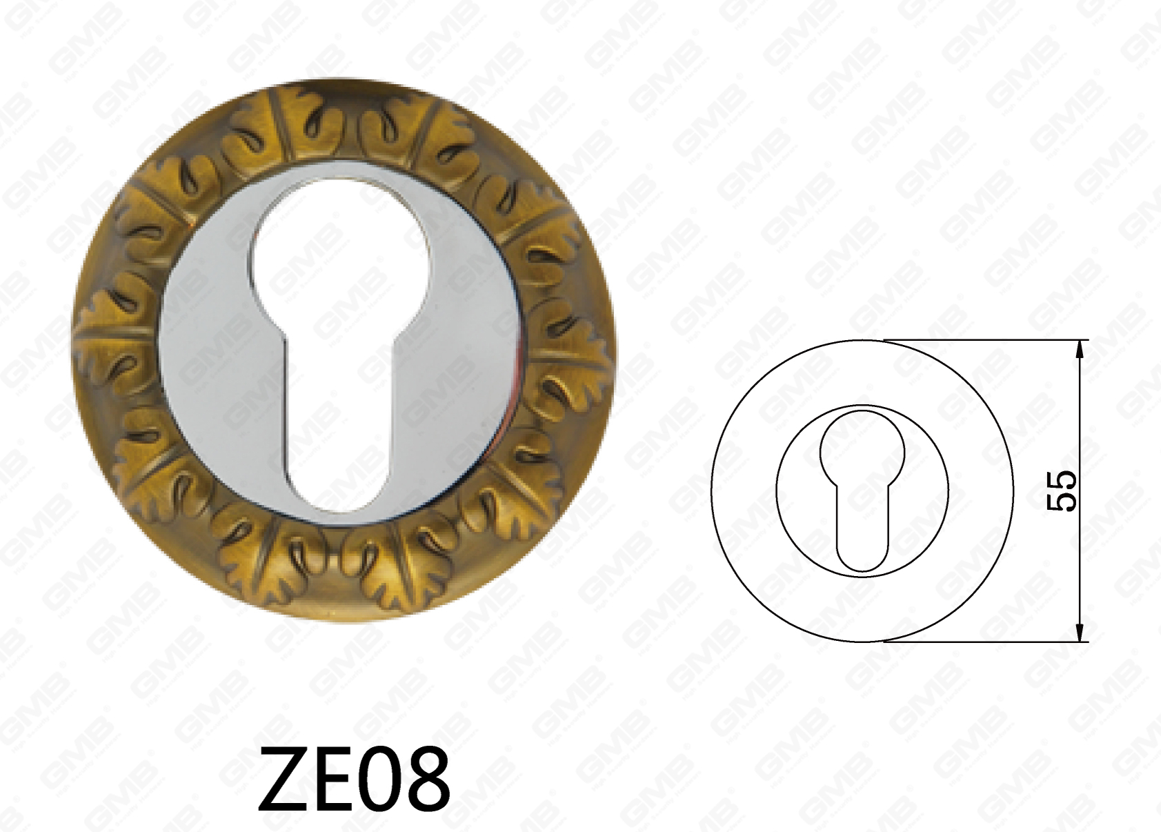 Roseta redonda de manija de puerta de aluminio de aleación de zinc Zamak (ZE08)