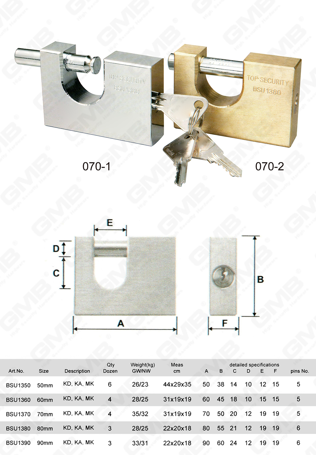 挂锁 网站 图 2 2_ 【070】 -U- Tipo Rectangular Brass Padlock-46
