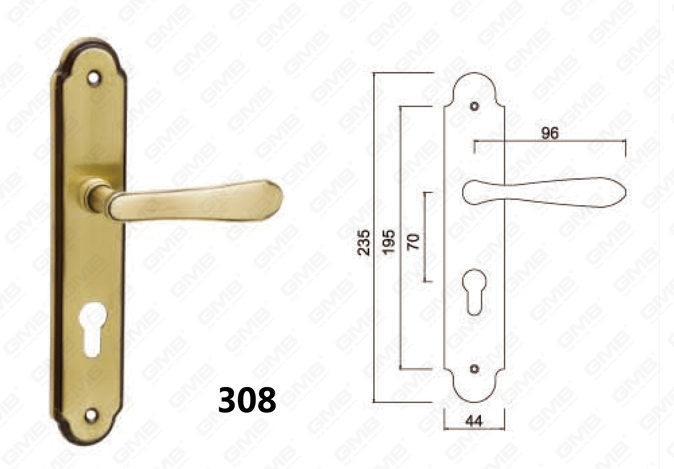 Mortise Lockset por mango de placa de aleaci&oacute;n de zinc