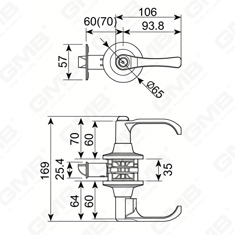 Cerradura de puerta interior de aluminio de aleación de Zinc estándar ANSI UL, cerradura de palanca de manija de seguridad comercial Tubular de servicio (8002)
