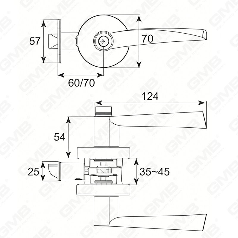 Serie de cerradura de puerta con palanca tubular de alta resistencia, cerradura de manija de puerta de entrada con roseta redonda de aleación de zinc (B2023)