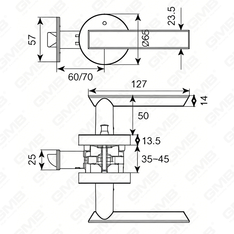 Cerradura de puerta interior de aluminio/aleación de zinc estándar ANSI UL, cerradura de palanca de manija de seguridad cilíndrica comercial tubular (9169)