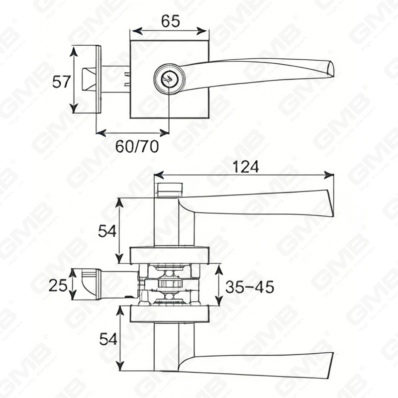 Serie de cerradura de puerta con palanca tubular de alta resistencia, cerradura de manija de puerta de entrada con roseta cuadrada de aleación de zinc (A2023)