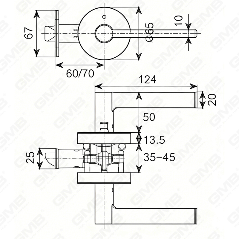 Cerradura de puerta interior de aleación de zinc/aluminio estándar ANSI UL, cerradura de palanca de manija de seguridad cilíndrica comercial tubular (9172)