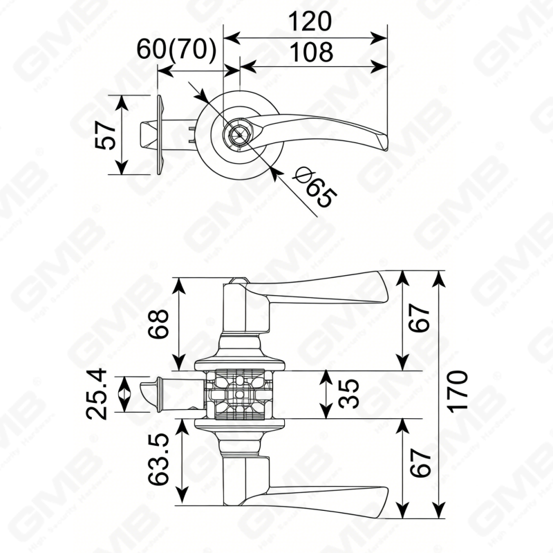 Cerradura de palanca cilíndrica comercial tubular con botón pulsador de aleación de zinc estándar ANSI UL (8011)
