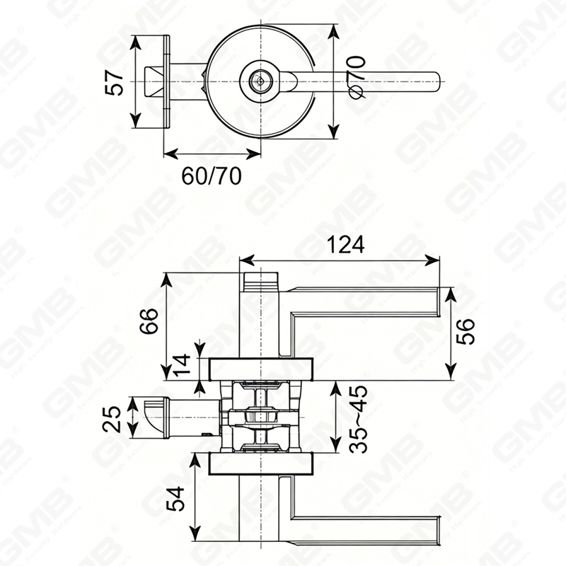 Serie de cerraduras de puerta con palanca tubular de alta resistencia, cerradura de manija de puerta de entrada con roseta redonda de aleación de zinc (B2022)