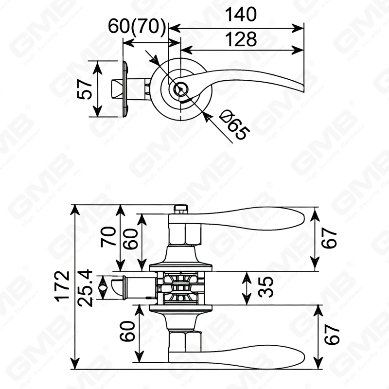 Cerradura de palanca cilíndrica comercial tubular con botón pulsador de aleación de zinc estándar ANSI UL (8006)