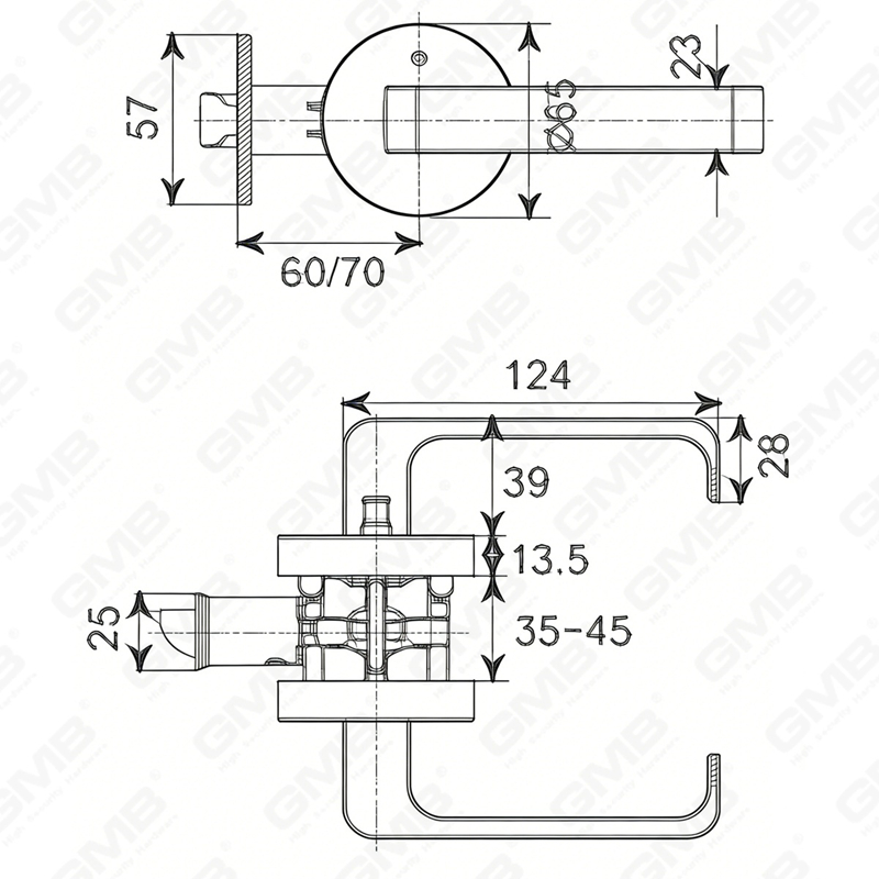 Cerradura de puerta interior de aluminio/aleación de Zinc estándar ANSI UL, cerradura de palanca de manija de seguridad cilíndrica comercial Tubular (9166)