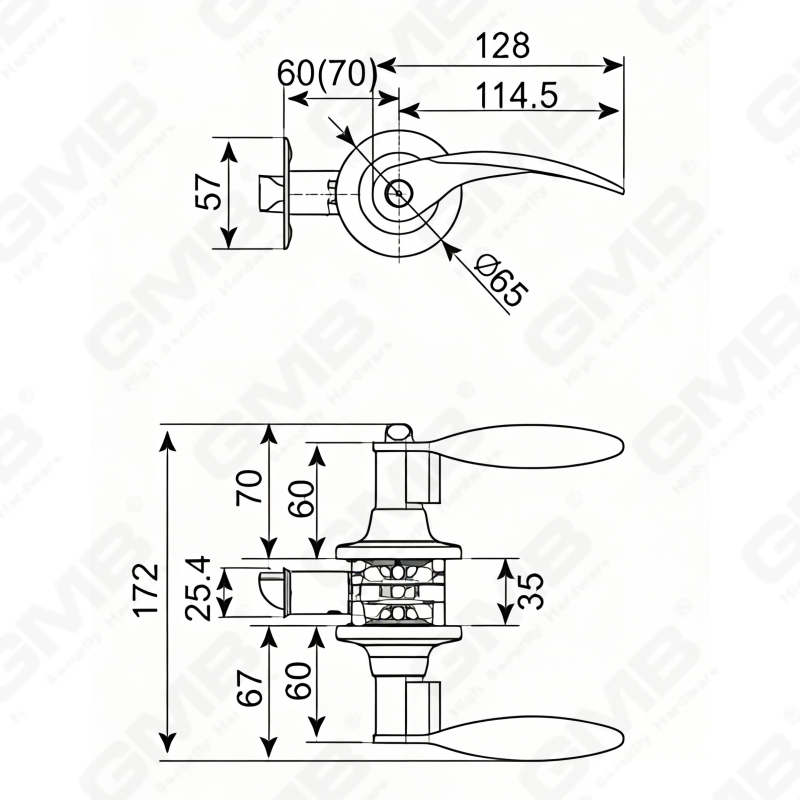 Cerradura de puerta interior de aluminio de aleación de Zinc estándar ANSI UL, cerradura de palanca de manija de seguridad comercial Tubular de servicio (8003)