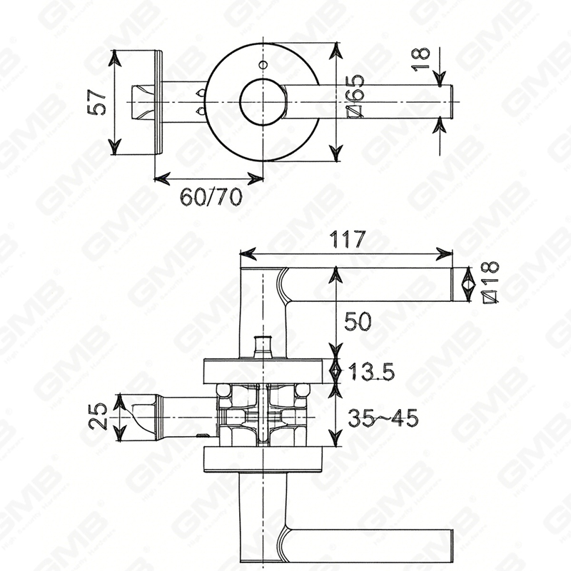 Cerradura de puerta interior de aleación de zinc/aluminio estándar ANSI UL, cerradura de palanca de manija de seguridad cilíndrica comercial tubular (9167)