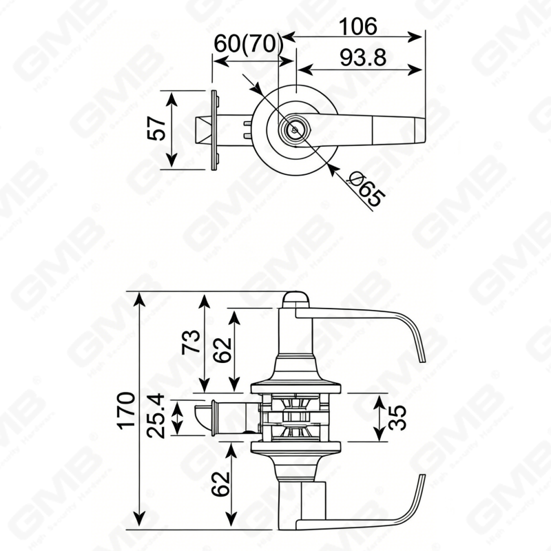 Cerradura de palanca cilíndrica comercial tubular con botón pulsador de aleación de zinc estándar ANSI UL (8009)