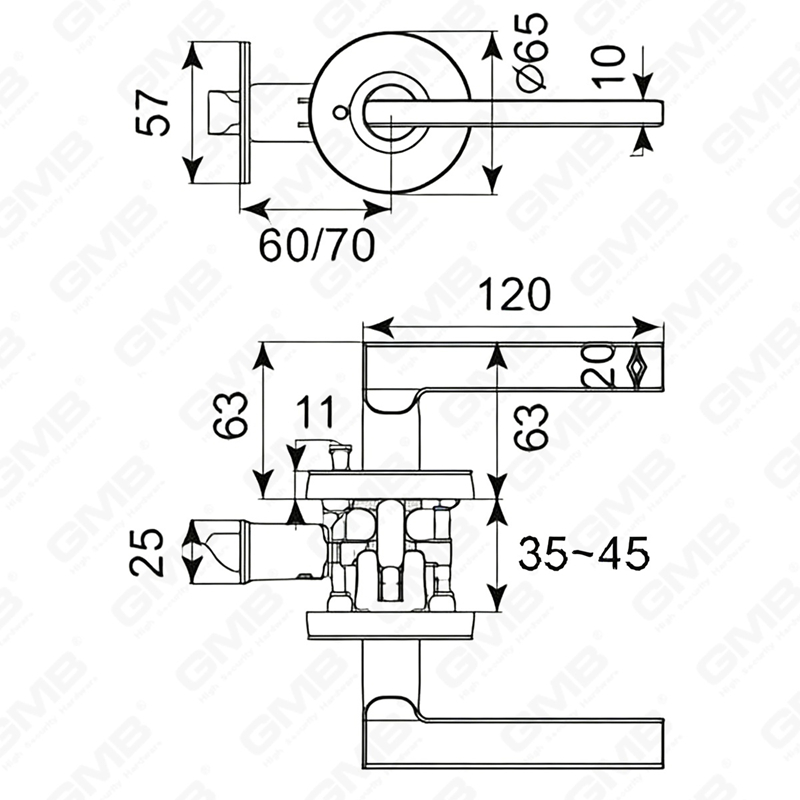 Cerradura de puerta interior de aleación de zinc/aluminio estándar ANSI UL, cerradura de palanca de manija de seguridad cilíndrica comercial tubular (9270)