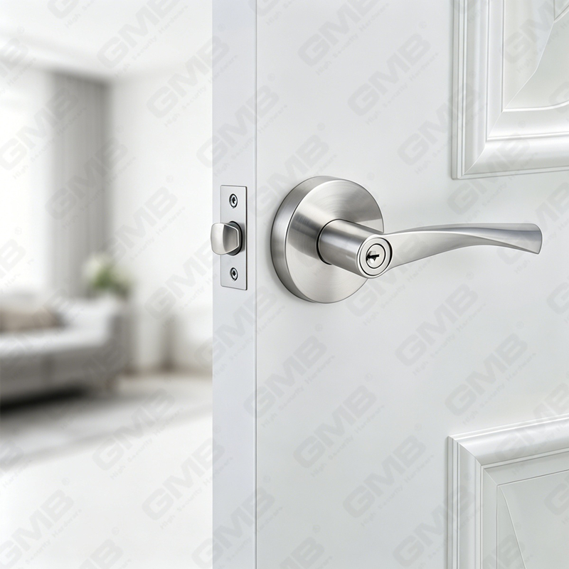 Serie de cerradura de puerta con palanca tubular de alta resistencia, cerradura de manija de puerta de entrada con roseta redonda de aleación de zinc (B2023)